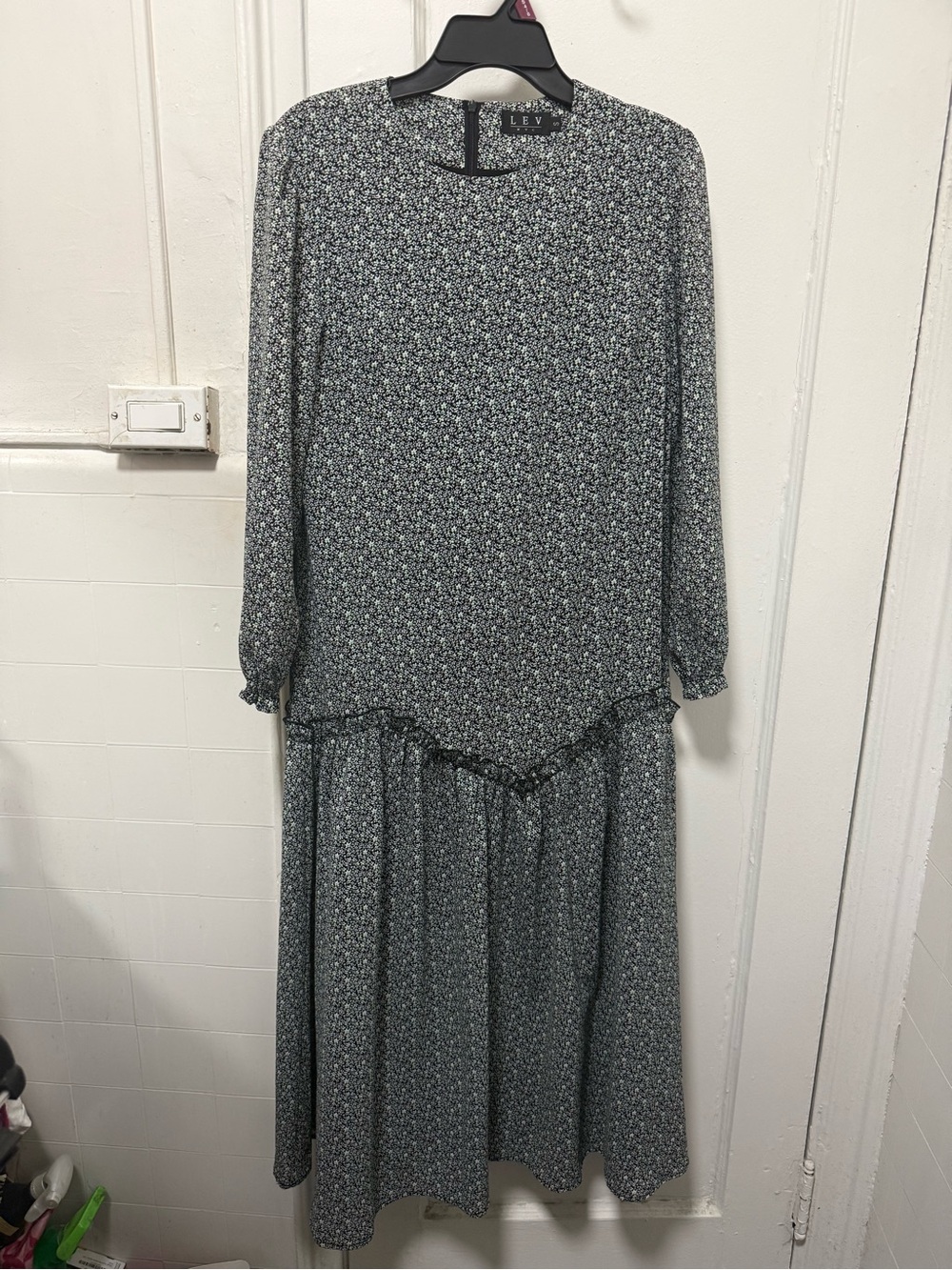 LEV NYC Floral Long Sleeve dress with ruffle accent